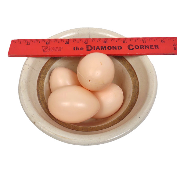 Primitive Antique 1940's Crock Stoneware Bowl Farmhouse Country w Fake Eggs 6" - Picture 8 of 8